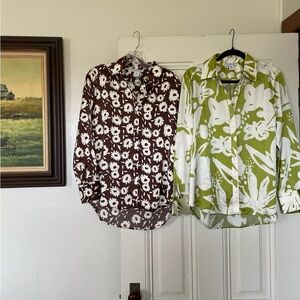 Rachel Zoe Floral Print Shirts - Brown and Green